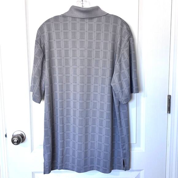 PGA Tour Men's NWT Large Gray Windowpane Plaid Golf Polo Shirt Motion Flex - Picture 2 of 8